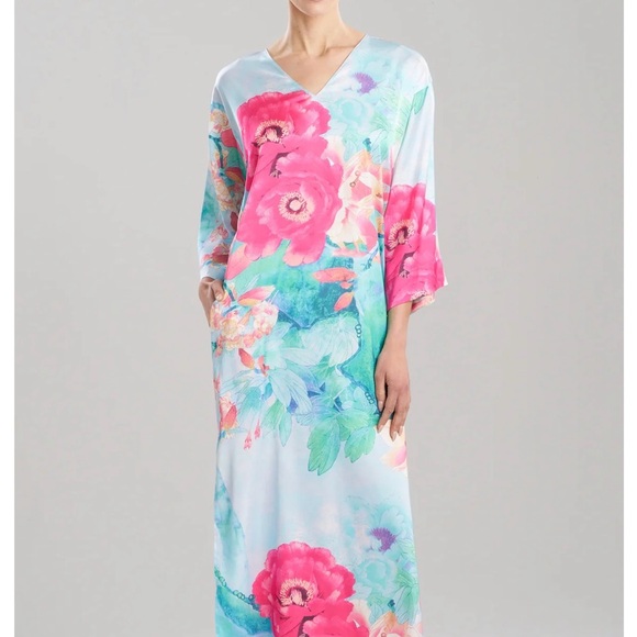 Natori Caftan (Kaftan) Lounge Dress SMALL Pull Over Kimono w/ pockets - Picture 9 of 9